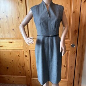Boss Hugo Boss Womens Dress Size 6 Gray Belted  Sleeveless Career Wool Blend
